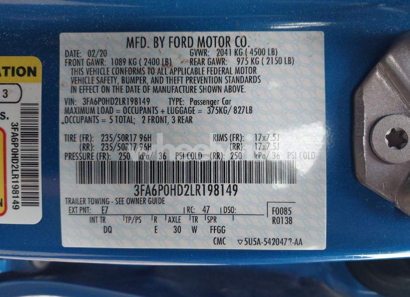 Photo 9 of 2020 Ford Fusion SE (VIN 3FA6P0HD2LR198149)