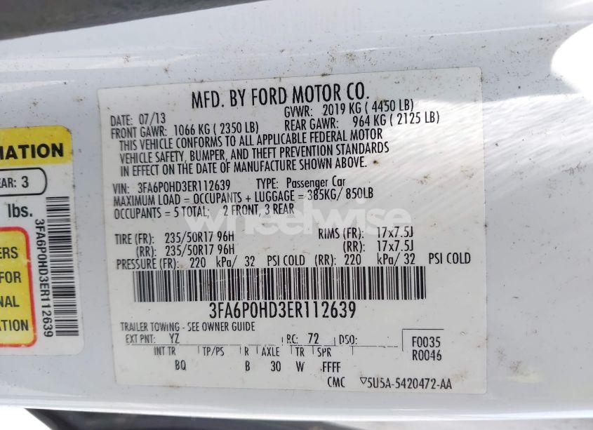 Photo 9 of 2014 Ford Fusion SE (VIN 3FA6P0HD3ER112639)