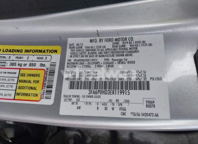 Photo 9 of 2014 Ford Fusion SE (VIN 3FA6P0HD3ER119915)