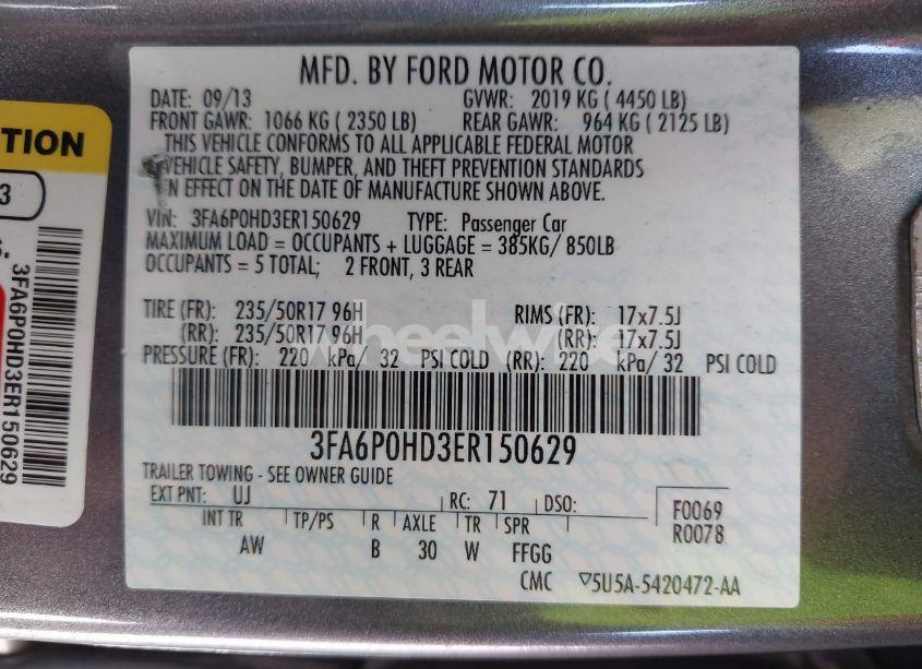 Photo 9 of 2014 Ford Fusion SE (VIN 3FA6P0HD3ER150629)