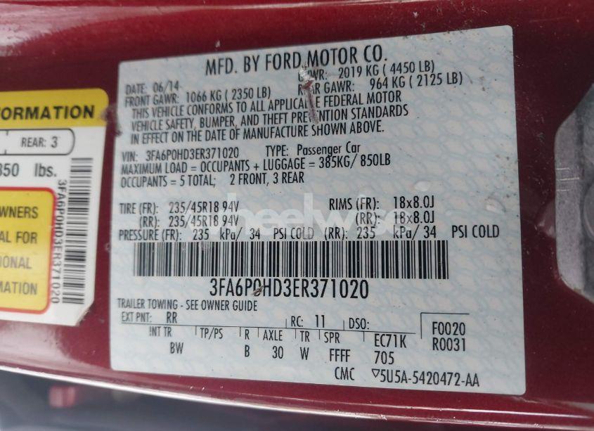 Photo 9 of 2014 Ford Fusion SE (VIN 3FA6P0HD3ER371020)