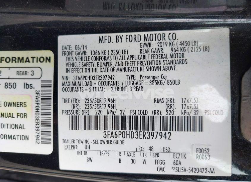 Photo 9 of 2014 Ford Fusion SE (VIN 3FA6P0HD3ER397942)