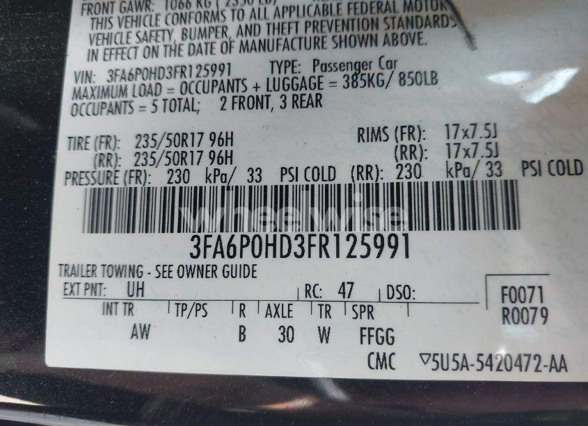 Photo 9 of 2015 Ford Fusion SE (VIN 3FA6P0HD3FR125991)