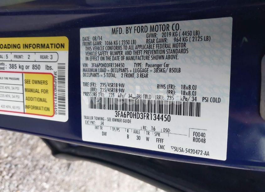 Photo 9 of 2015 Ford Fusion SE (VIN 3FA6P0HD3FR134450)