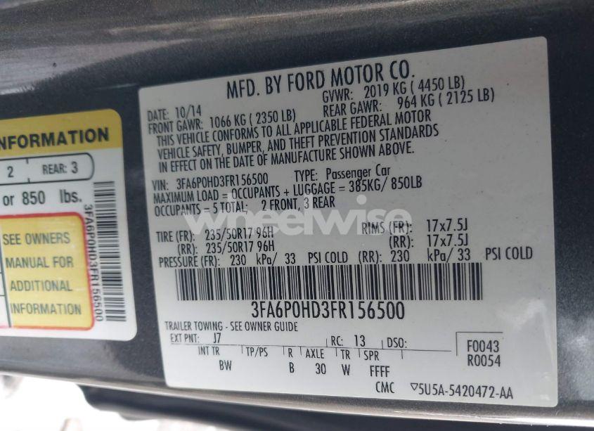 Photo 9 of 2015 Ford Fusion SE (VIN 3FA6P0HD3FR156500)