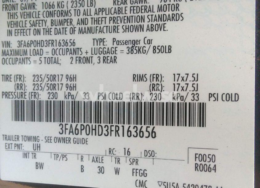 Photo 9 of 2015 Ford Fusion SE (VIN 3FA6P0HD3FR163656)