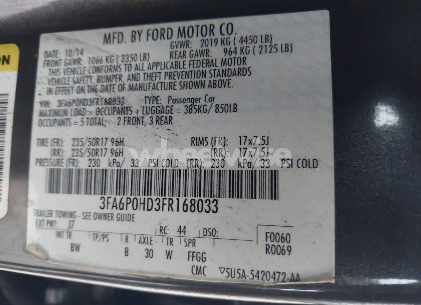 Photo 9 of 2015 Ford Fusion SE (VIN 3FA6P0HD3FR168033)