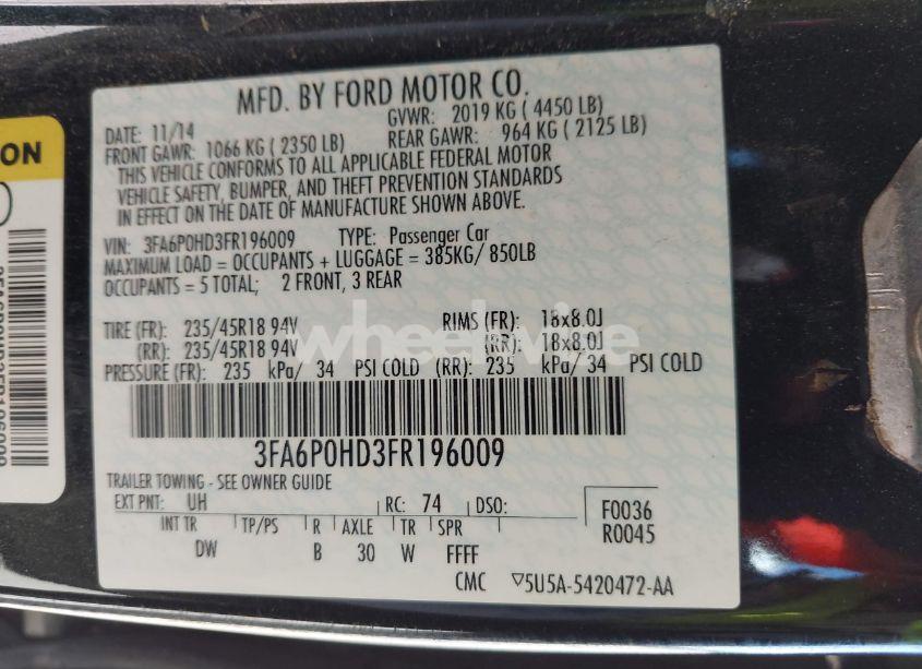 Photo 9 of 2015 Ford Fusion SE (VIN 3FA6P0HD3FR196009)