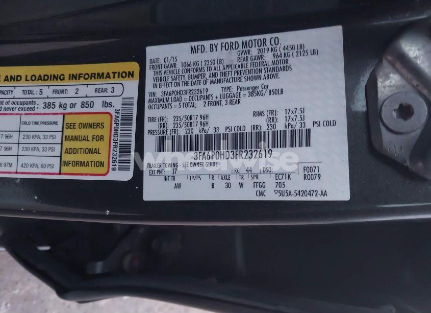 Photo 9 of 2015 Ford Fusion SE (VIN 3FA6P0HD3FR232619)