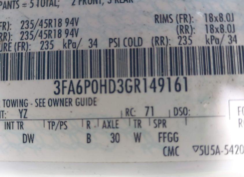 Photo 9 of 2016 Ford Fusion SE (VIN 3FA6P0HD3GR149161)