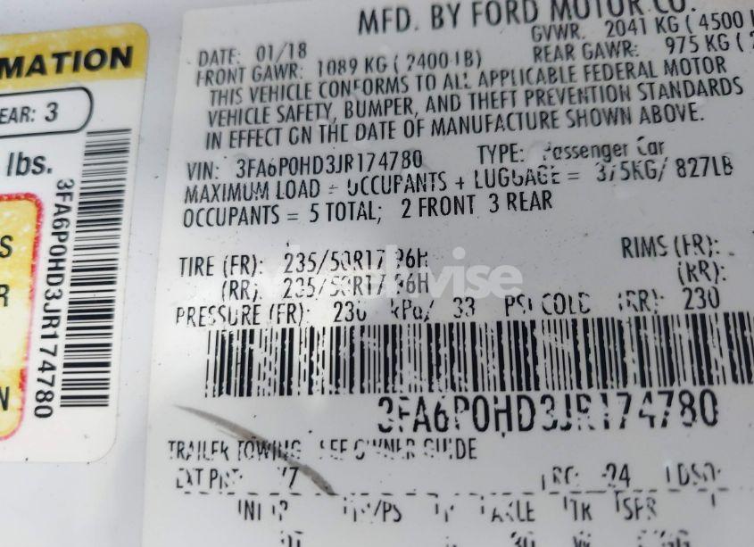 Photo 9 of 2018 Ford Fusion SE (VIN 3FA6P0HD3JR174780)