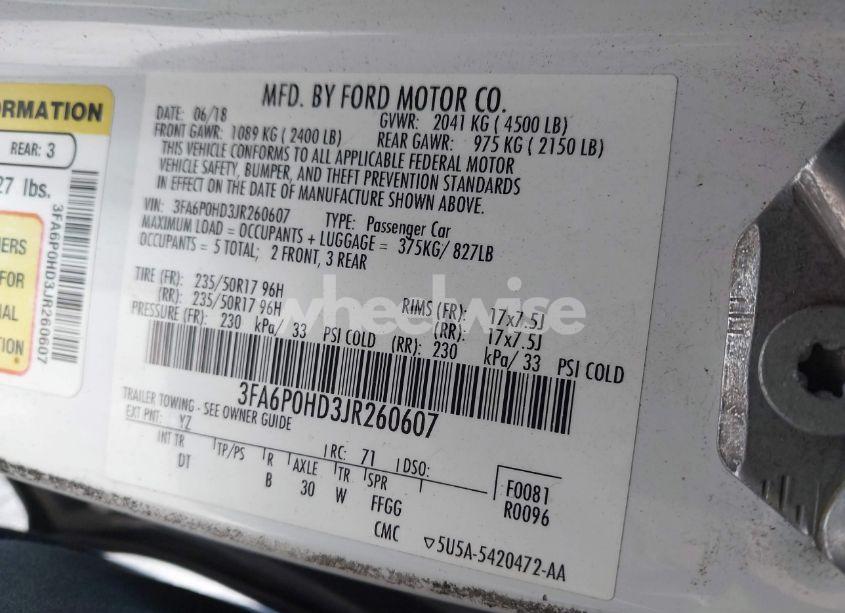 Photo 9 of 2018 Ford Fusion SE (VIN 3FA6P0HD3JR260607)