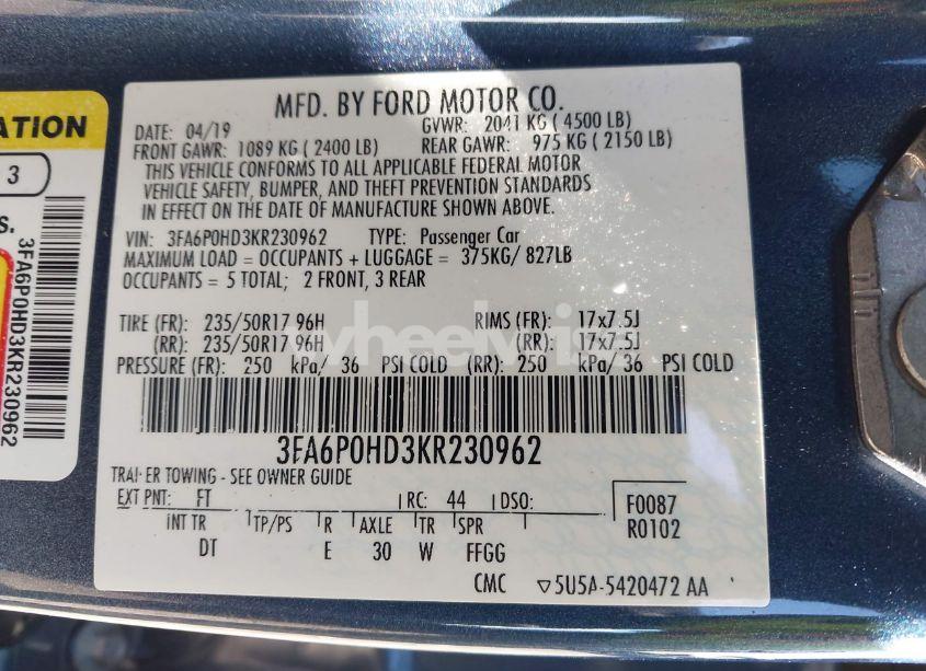 Photo 9 of 2019 Ford Fusion SE (VIN 3FA6P0HD3KR230962)