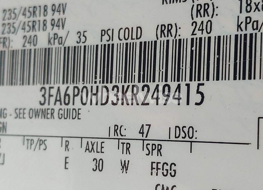 Photo 9 of 2019 Ford Fusion SE (VIN 3FA6P0HD3KR249415)