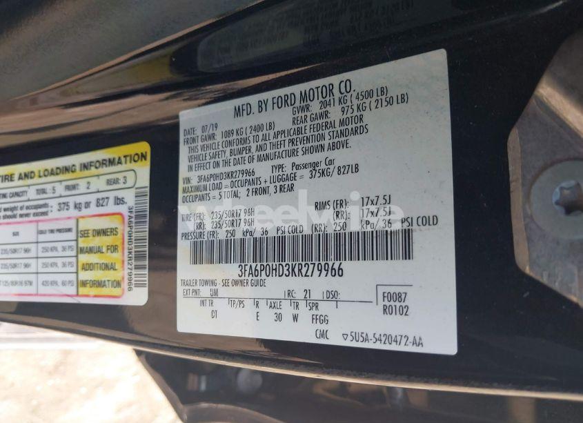 Photo 9 of 2019 Ford Fusion SE (VIN 3FA6P0HD3KR279966)