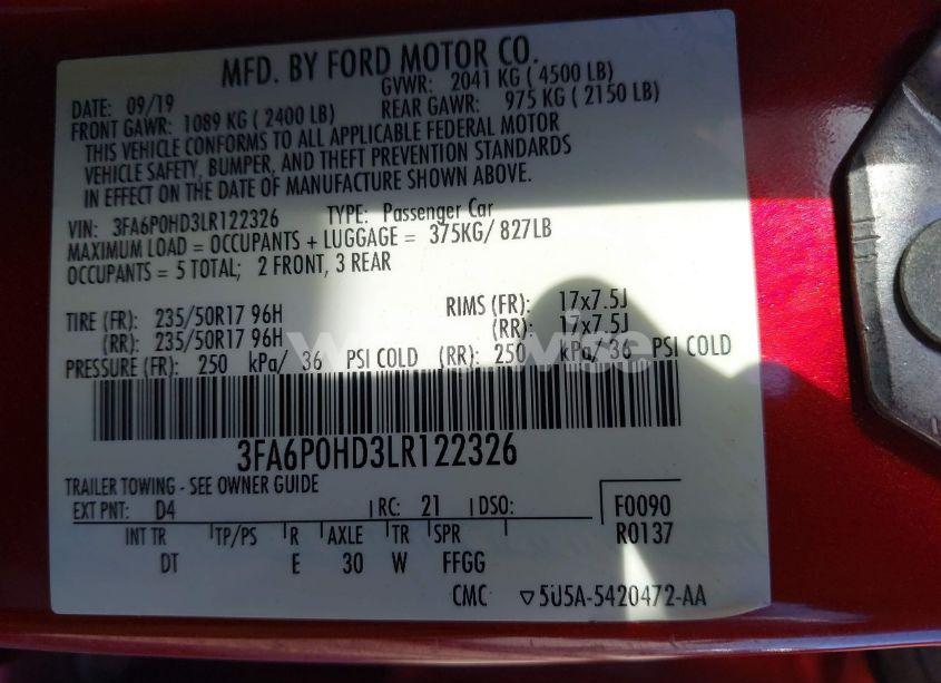 Photo 9 of 2020 Ford Fusion SE (VIN 3FA6P0HD3LR122326)