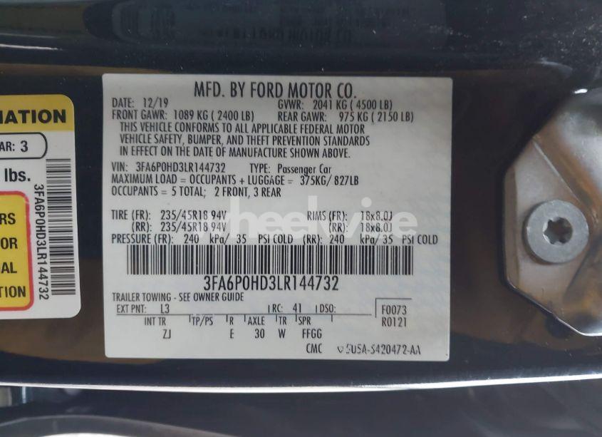 Photo 9 of 2020 Ford Fusion SE (VIN 3FA6P0HD3LR144732)