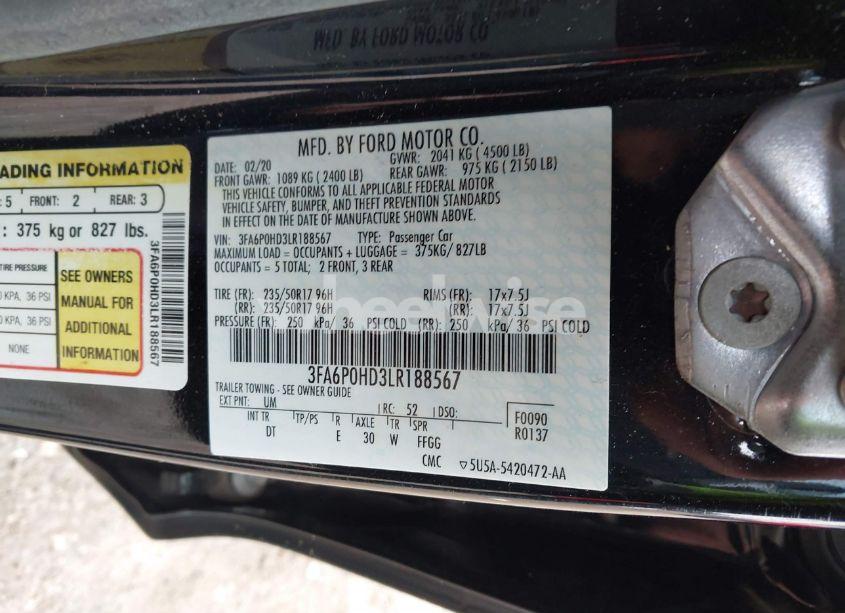 Photo 9 of 2020 Ford Fusion SE (VIN 3FA6P0HD3LR188567)