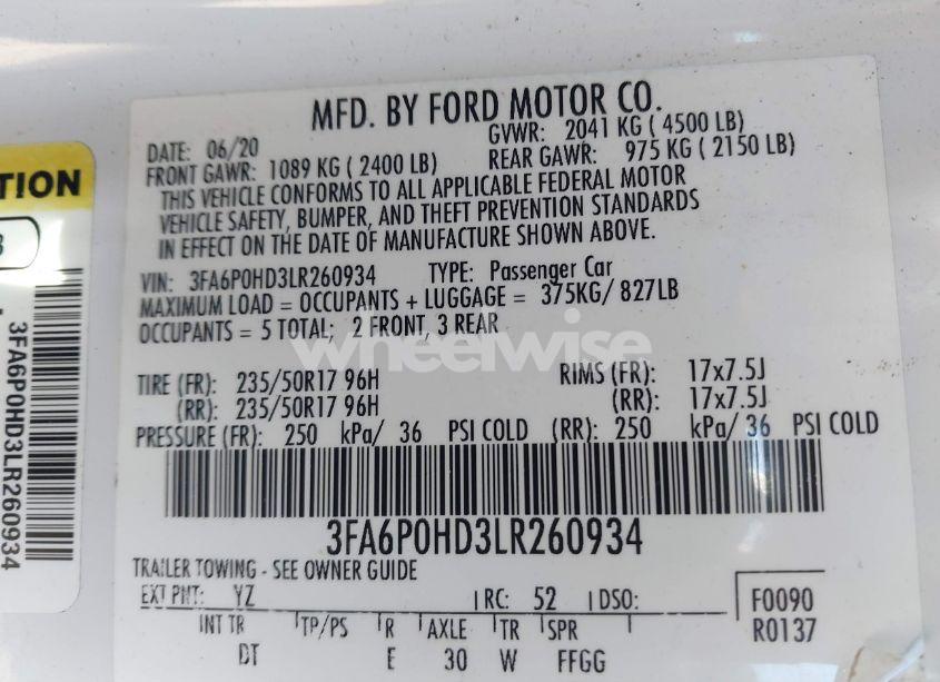 Photo 9 of 2020 Ford Fusion SE (VIN 3FA6P0HD3LR260934)