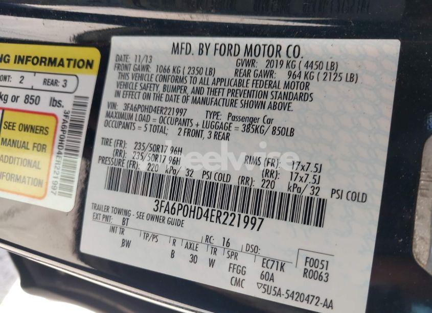 Photo 9 of 2014 Ford Fusion SE (VIN 3FA6P0HD4ER221997)