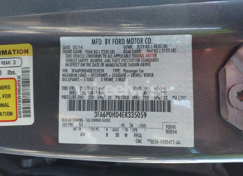 Photo 9 of 2014 Ford Fusion SE (VIN 3FA6P0HD4ER335059)