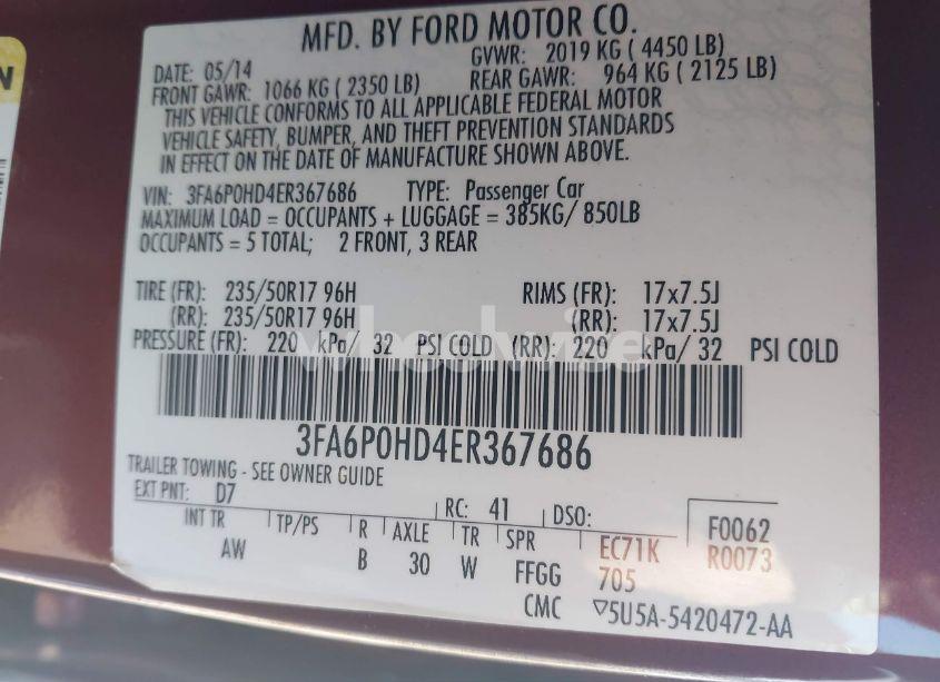 Photo 9 of 2014 Ford Fusion SE (VIN 3FA6P0HD4ER367686)