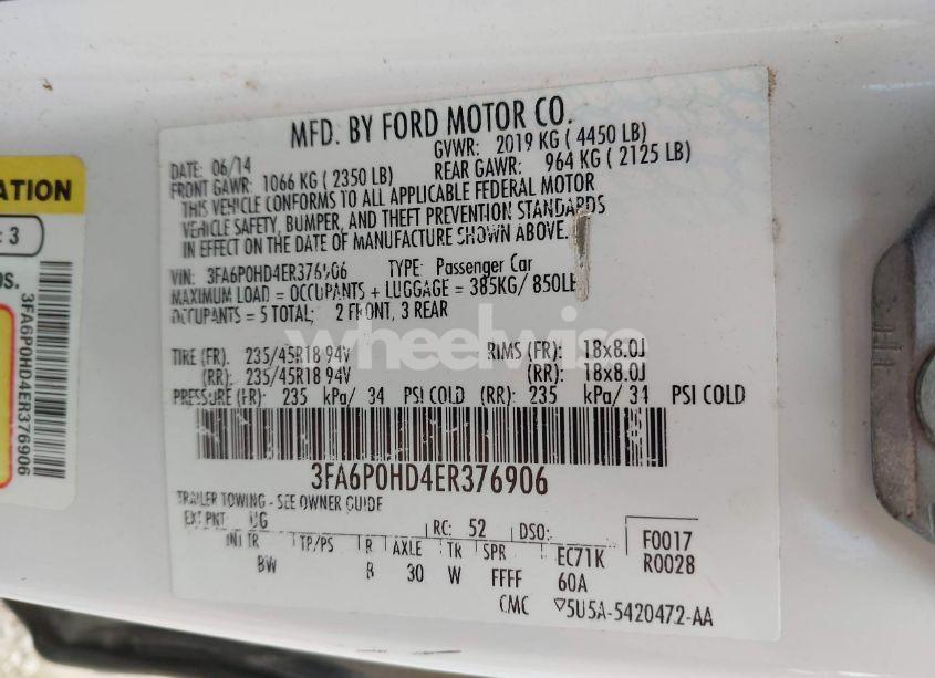 Photo 9 of 2014 Ford Fusion SE (VIN 3FA6P0HD4ER376906)