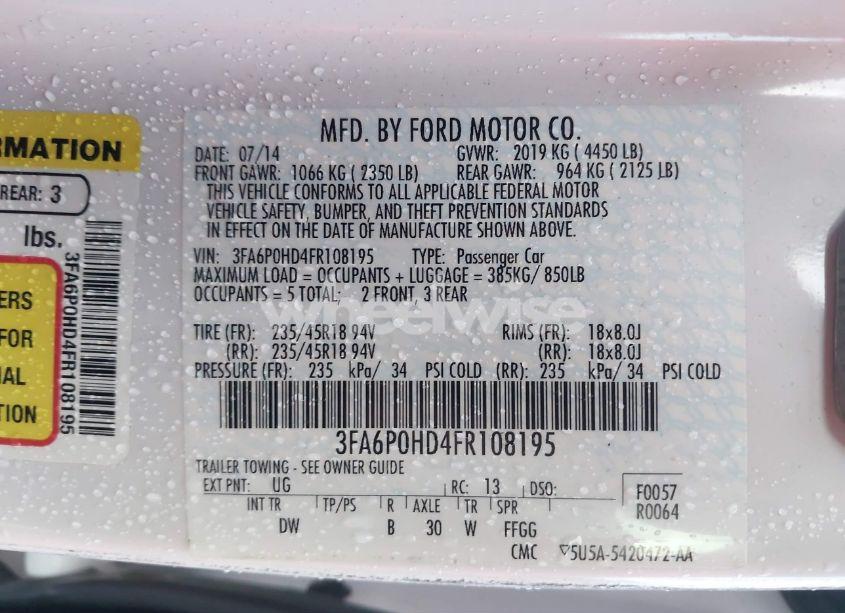 Photo 9 of 2015 Ford Fusion SE (VIN 3FA6P0HD4FR108195)
