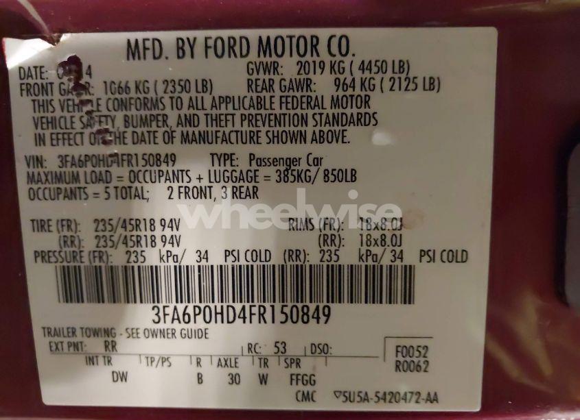 Photo 9 of 2015 Ford Fusion SE (VIN 3FA6P0HD4FR150849)