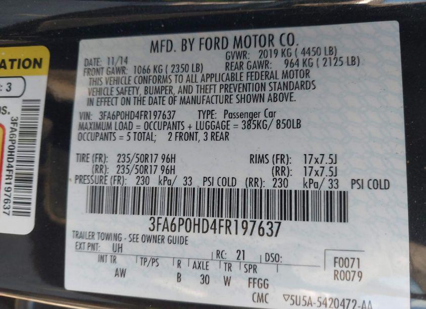 Photo 9 of 2015 Ford Fusion SE (VIN 3FA6P0HD4FR197637)