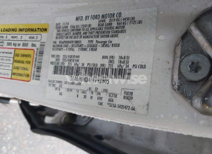 Photo 9 of 2015 Ford Fusion SE (VIN 3FA6P0HD4FR198805)