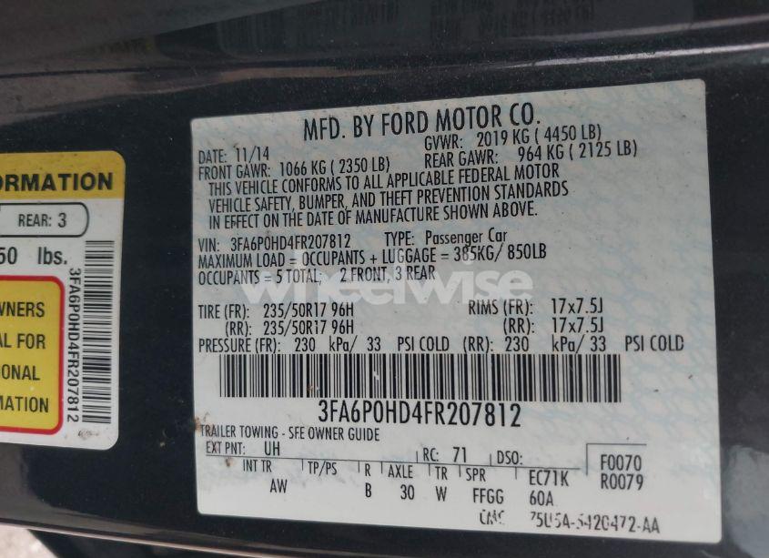 Photo 9 of 2015 Ford Fusion SE (VIN 3FA6P0HD4FR207812)