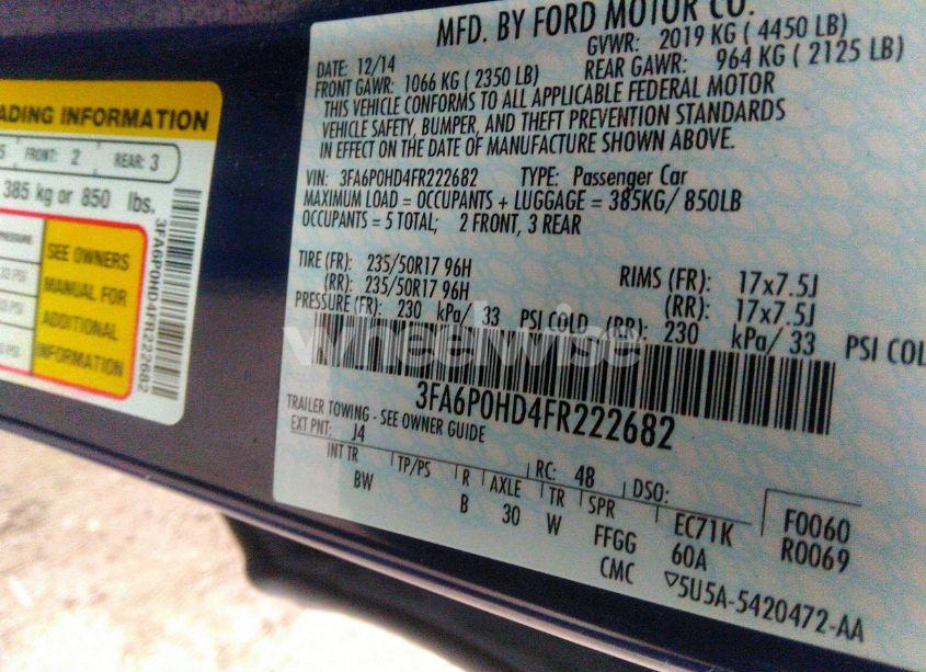 Photo 9 of 2015 Ford Fusion SE (VIN 3FA6P0HD4FR222682)