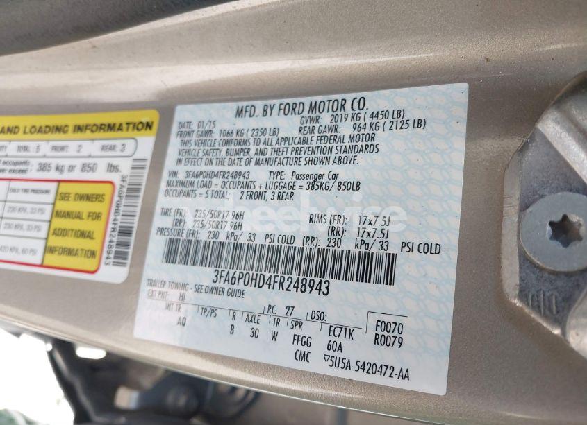 Photo 9 of 2015 Ford Fusion SE (VIN 3FA6P0HD4FR248943)