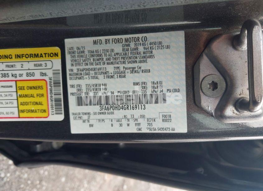 Photo 9 of 2016 Ford Fusion SE (VIN 3FA6P0HD4GR169113)