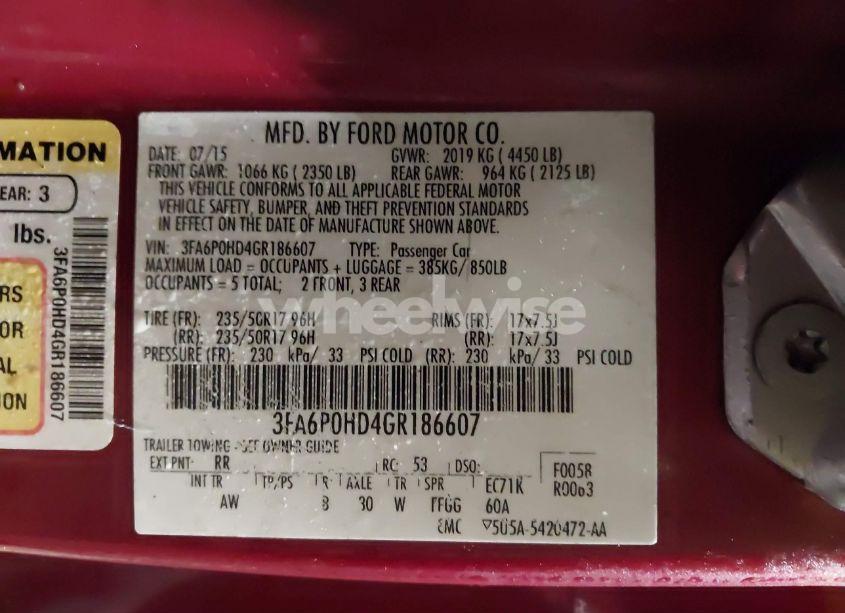 Photo 9 of 2016 Ford Fusion SE (VIN 3FA6P0HD4GR186607)