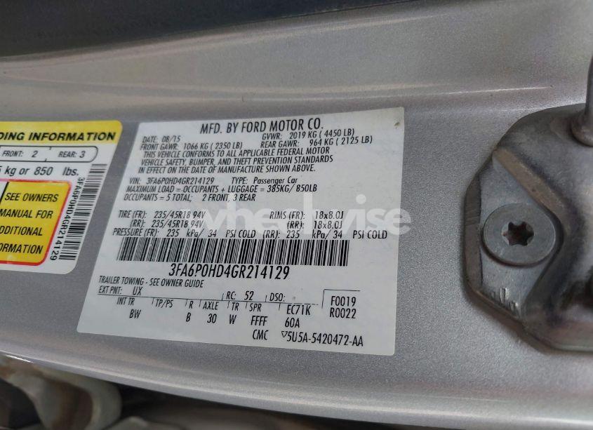 Photo 9 of 2016 Ford Fusion SE (VIN 3FA6P0HD4GR214129)