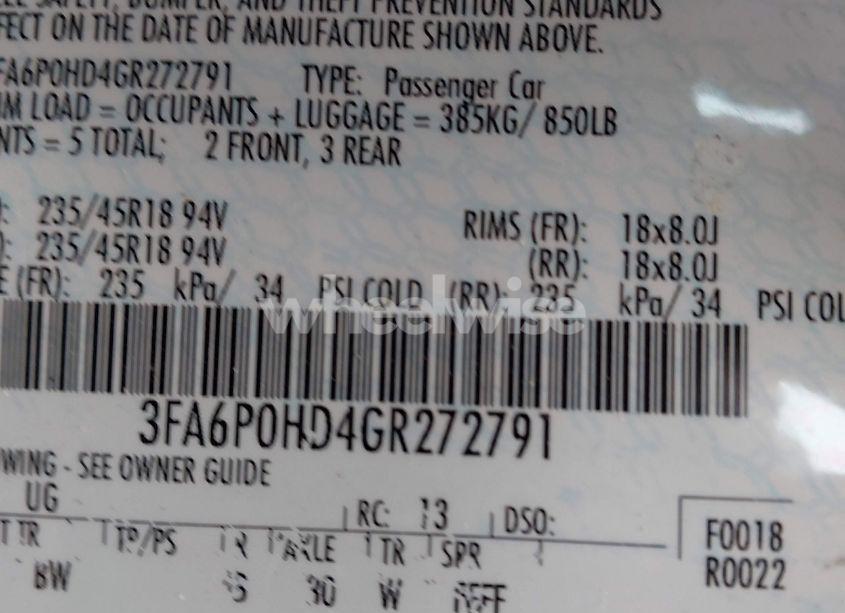 Photo 9 of 2016 Ford Fusion SE (VIN 3FA6P0HD4GR272791)