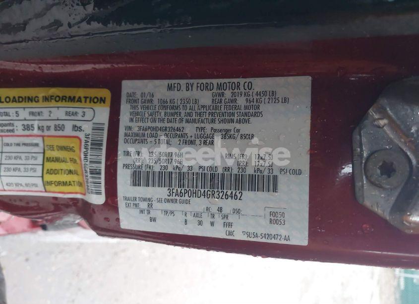 Photo 9 of 2016 Ford Fusion SE (VIN 3FA6P0HD4GR326462)