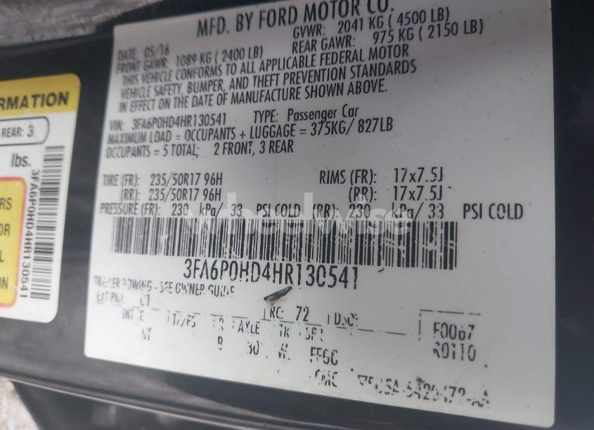 Photo 9 of 2017 Ford Fusion SE (VIN 3FA6P0HD4HR130541)