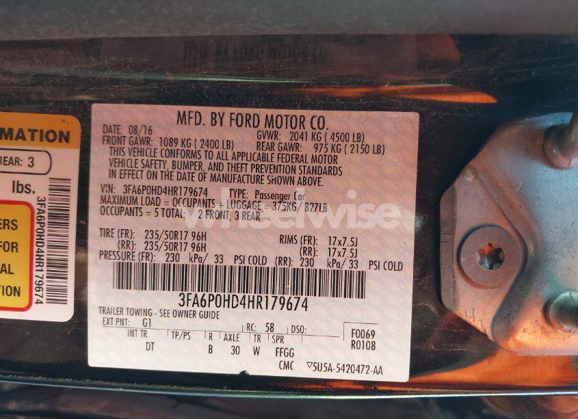 Photo 9 of 2017 Ford Fusion SE (VIN 3FA6P0HD4HR179674)