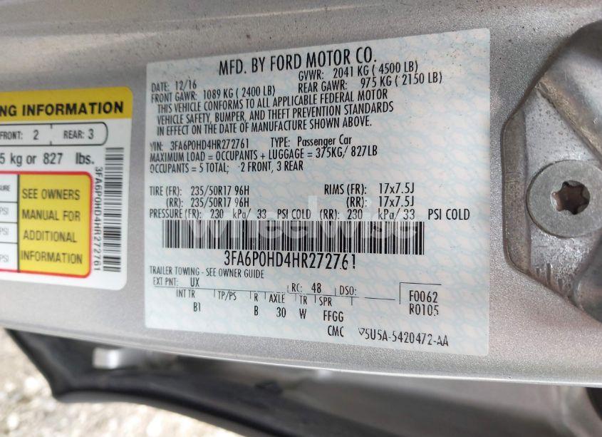 Photo 9 of 2017 Ford Fusion SE (VIN 3FA6P0HD4HR272761)