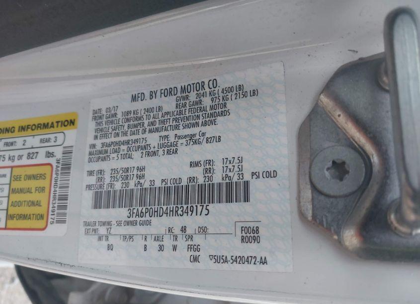 Photo 9 of 2017 Ford Fusion SE (VIN 3FA6P0HD4HR349175)