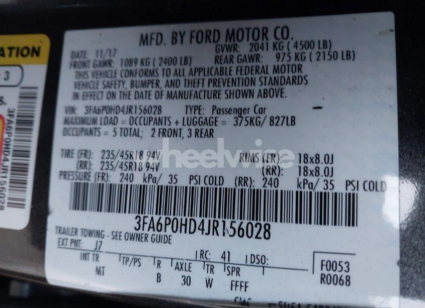 Photo 9 of 2018 Ford Fusion SE (VIN 3FA6P0HD4JR156028)