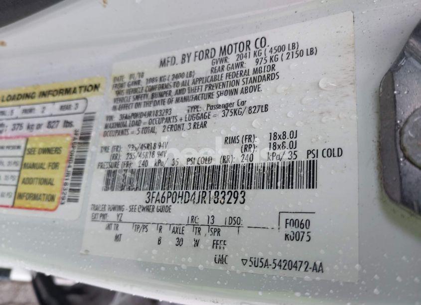 Photo 9 of 2018 Ford Fusion SE (VIN 3FA6P0HD4JR183293)