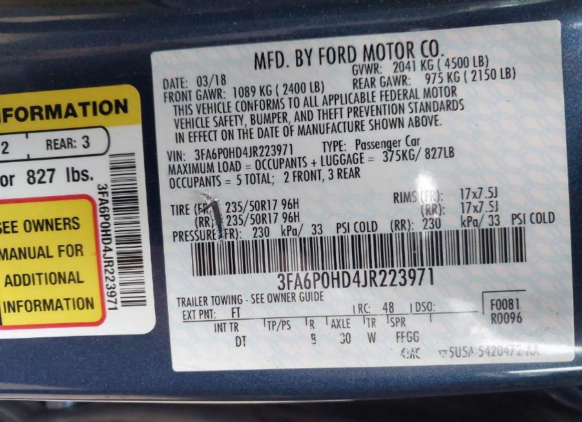 Photo 9 of 2018 Ford Fusion SE (VIN 3FA6P0HD4JR223971)