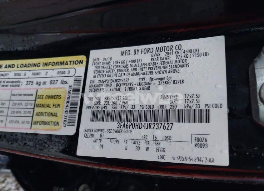 Photo 9 of 2018 Ford Fusion SE (VIN 3FA6P0HD4JR237627)