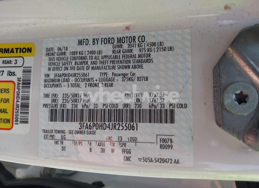 Photo 9 of 2018 Ford Fusion SE (VIN 3FA6P0HD4JR255061)