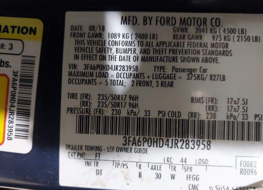 Photo 9 of 2018 Ford Fusion SE (VIN 3FA6P0HD4JR283958)