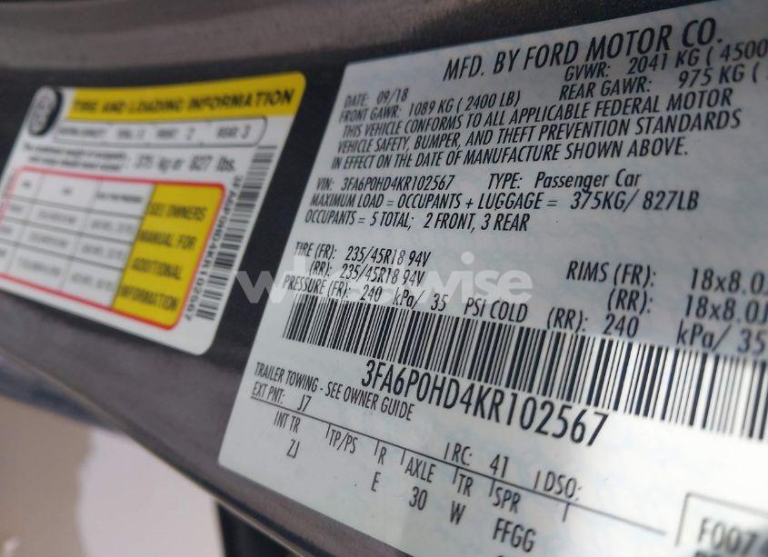 Photo 9 of 2019 Ford Fusion SE (VIN 3FA6P0HD4KR102567)